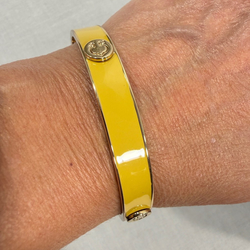 C. Wonder Enamel Bangle Bracelet Women Yellow Gold Tone Slip On Logo Jewelry